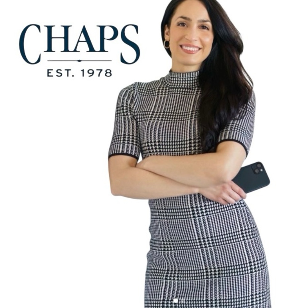 2X Ralph Lauren Plus CHAPS Glen Plaid Bodycon Sweater Dress with Stretch